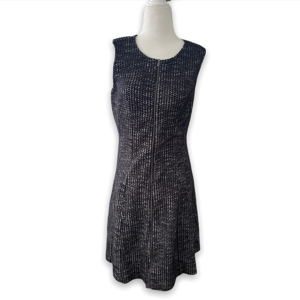 zipper front black knit midi dress ann taylor size 6
